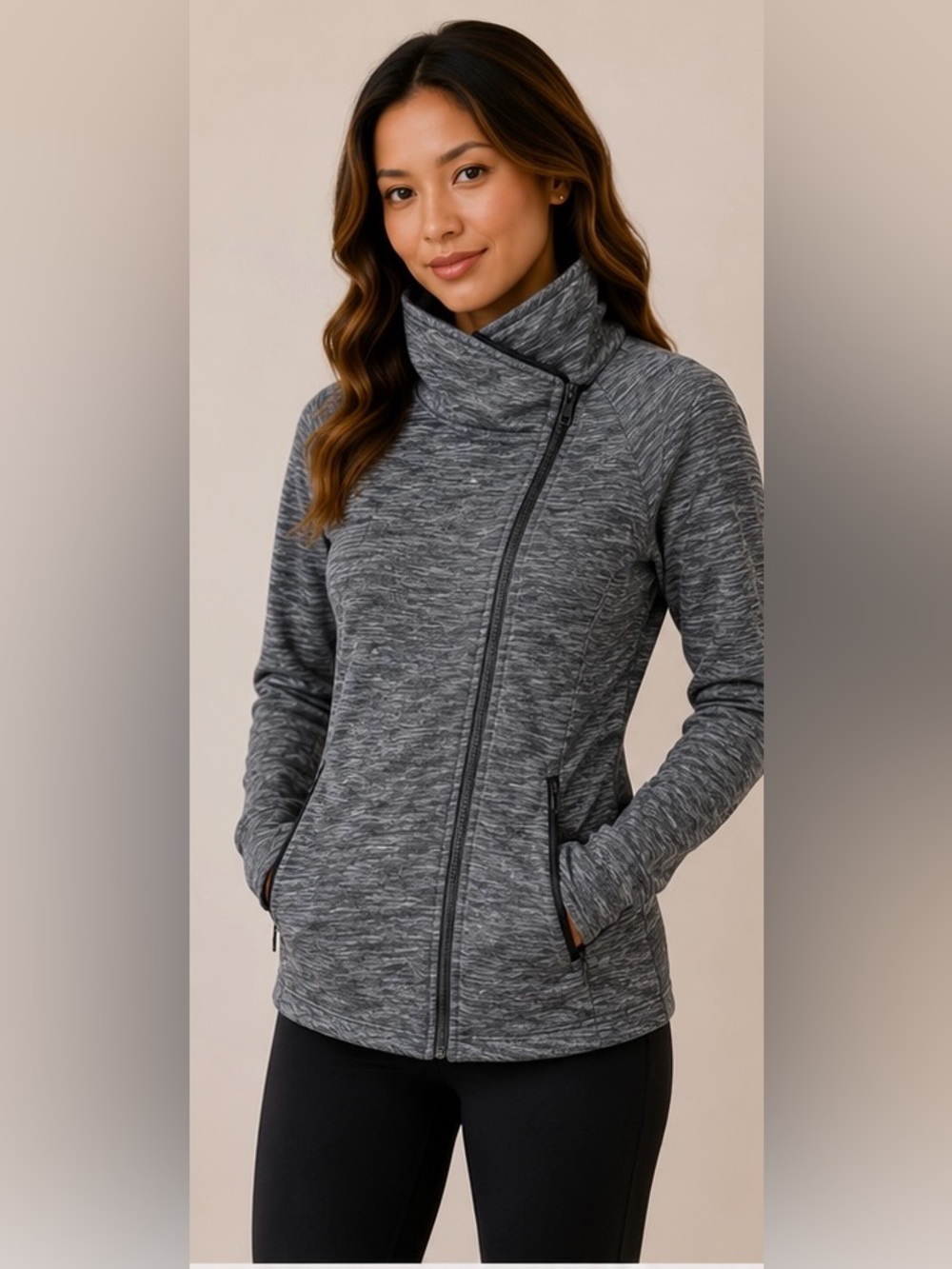 Champion Women’s Asymmetrical Funnel Neck Jacket Gray Heather Small